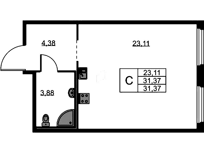 Квартира студия 31.37 м², 1/15 эт., ЖК «GloraX Парголово»